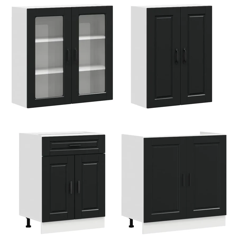 Unité de cuisine PORTO 4 pcs Noir Bois d'ingénierie - 3