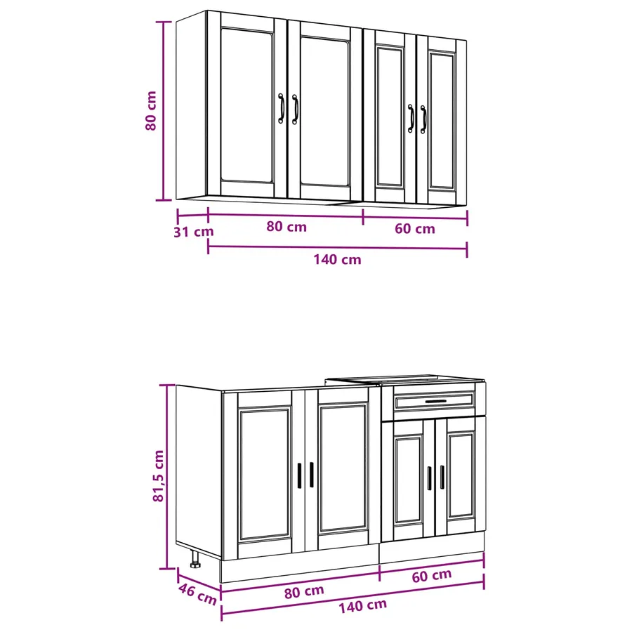 Unité de cuisine PORTO 4 pcs Noir Bois d'ingénierie - 7