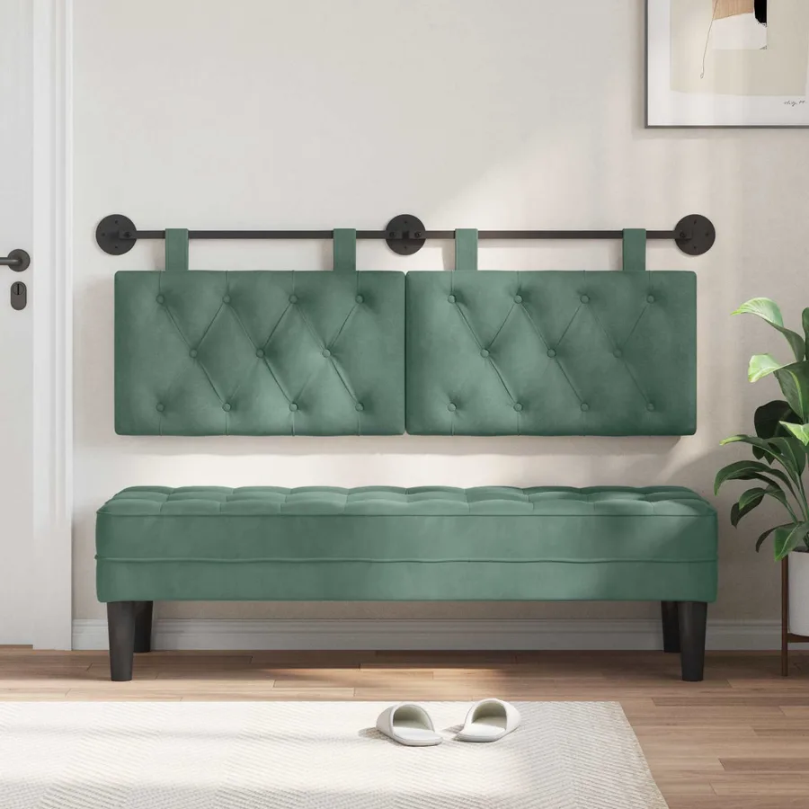 Tête de lit suspendue Avec lumière LED Vert Mer Velours - 3