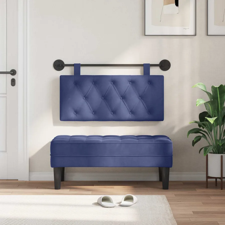 Tête de lit suspendue Avec lumière LED Bleu police Velours - 3
