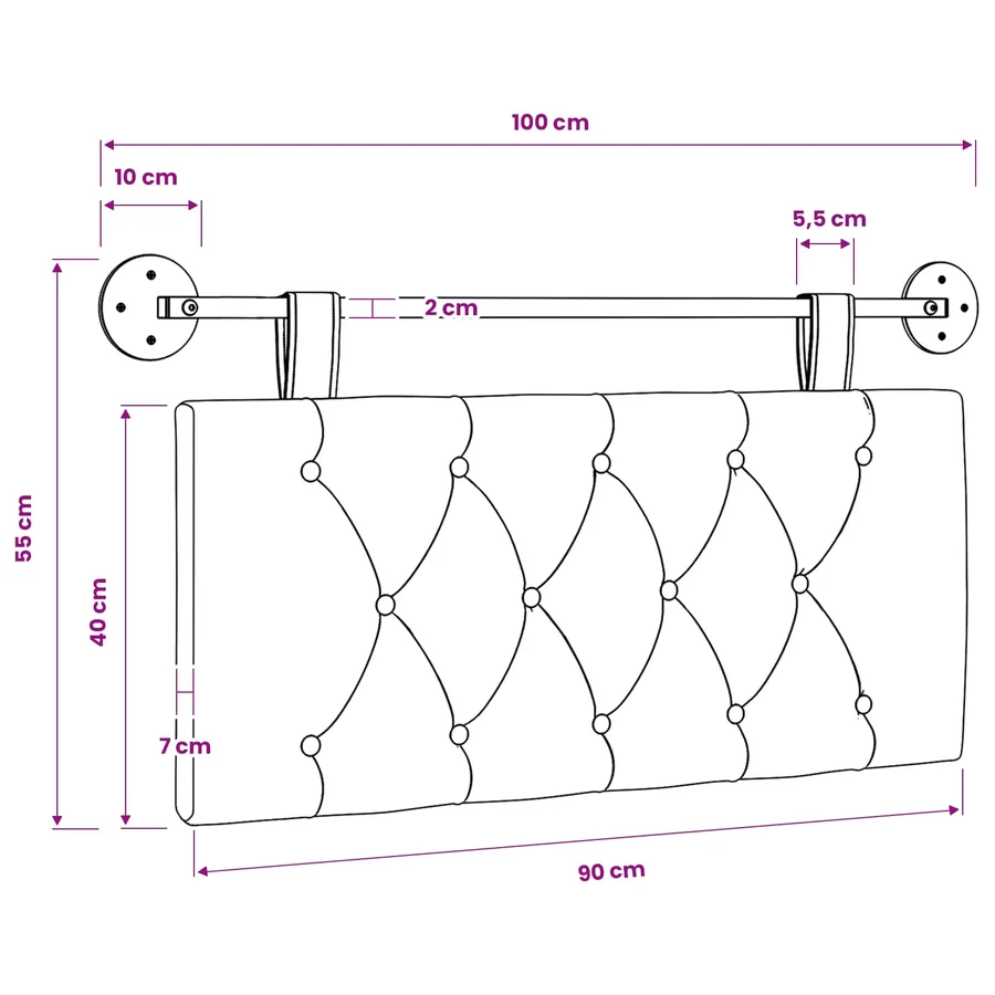 Tête de lit suspendue Rose Tissu - 11