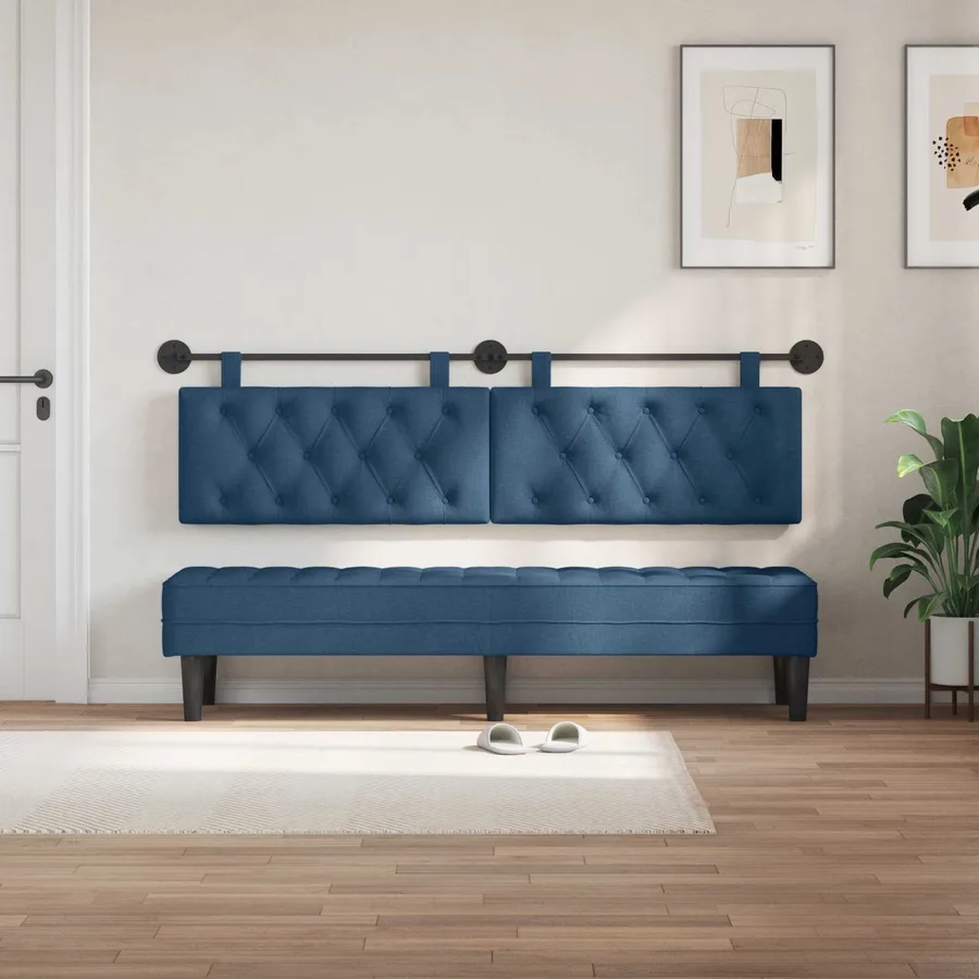 Tête de lit suspendue Bleu Tissu - 3