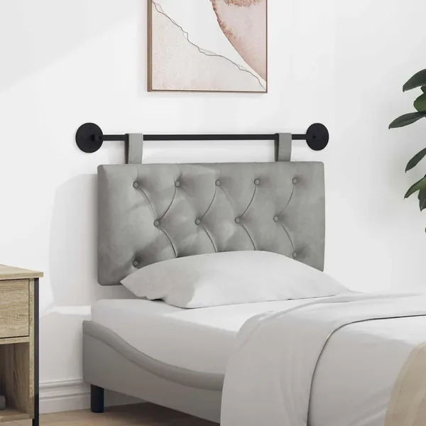 Tête de lit suspendue Avec lumière LED Gris clair Velours
