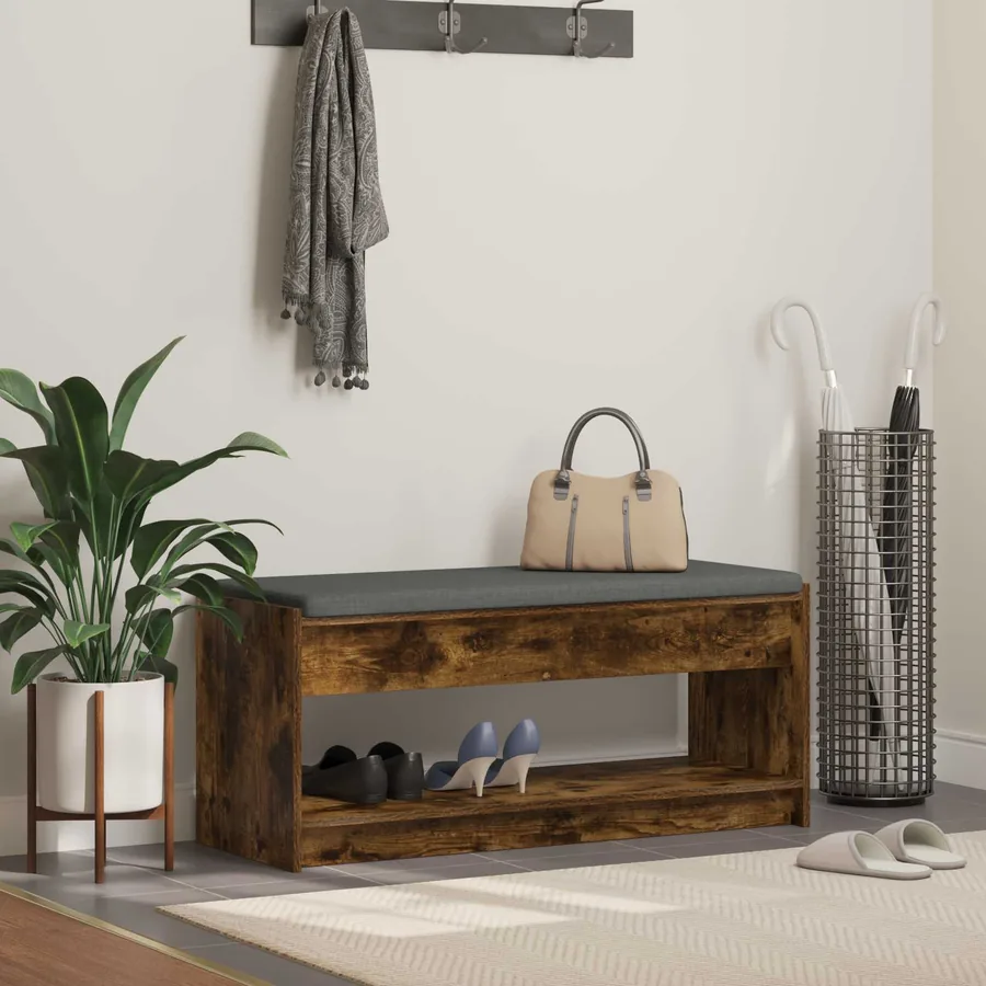 Banc d'entrée avec coussin Chêne Fumé 103 x 38 x 45 cm