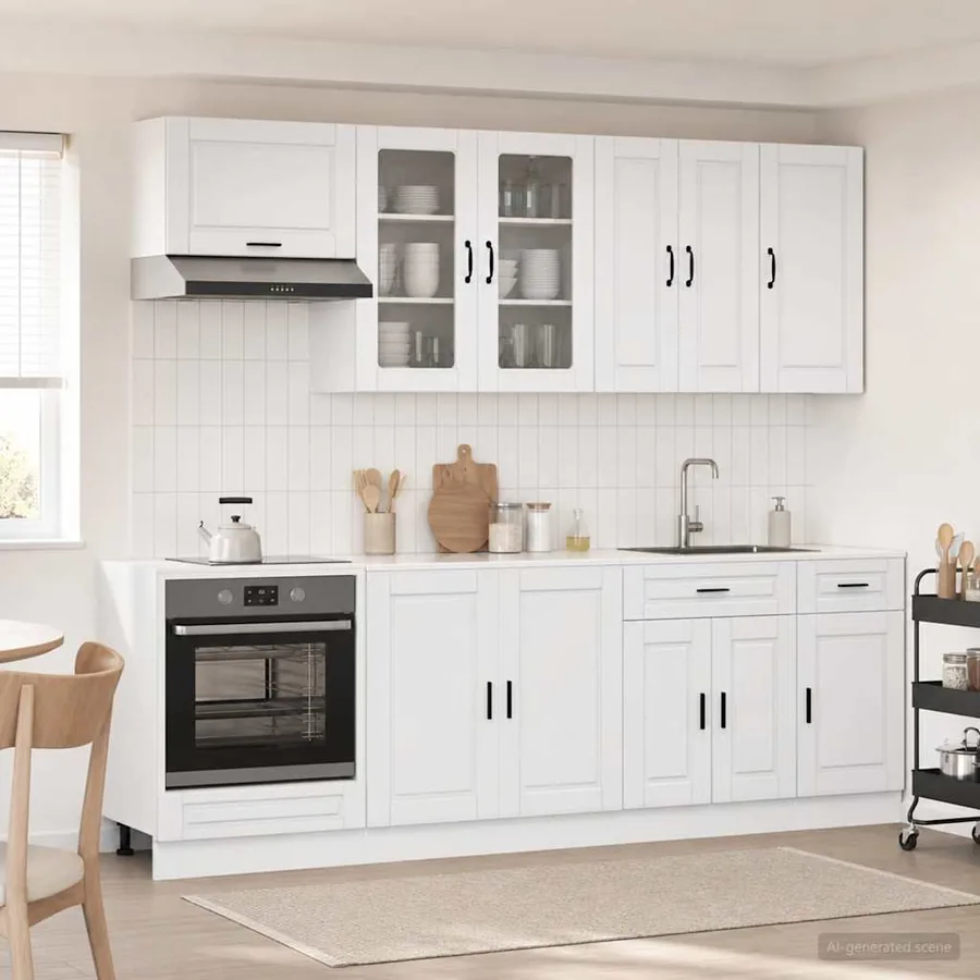 Unité de cuisine PORTO 8 pcs Blanc brillant Bois d'ingénierie