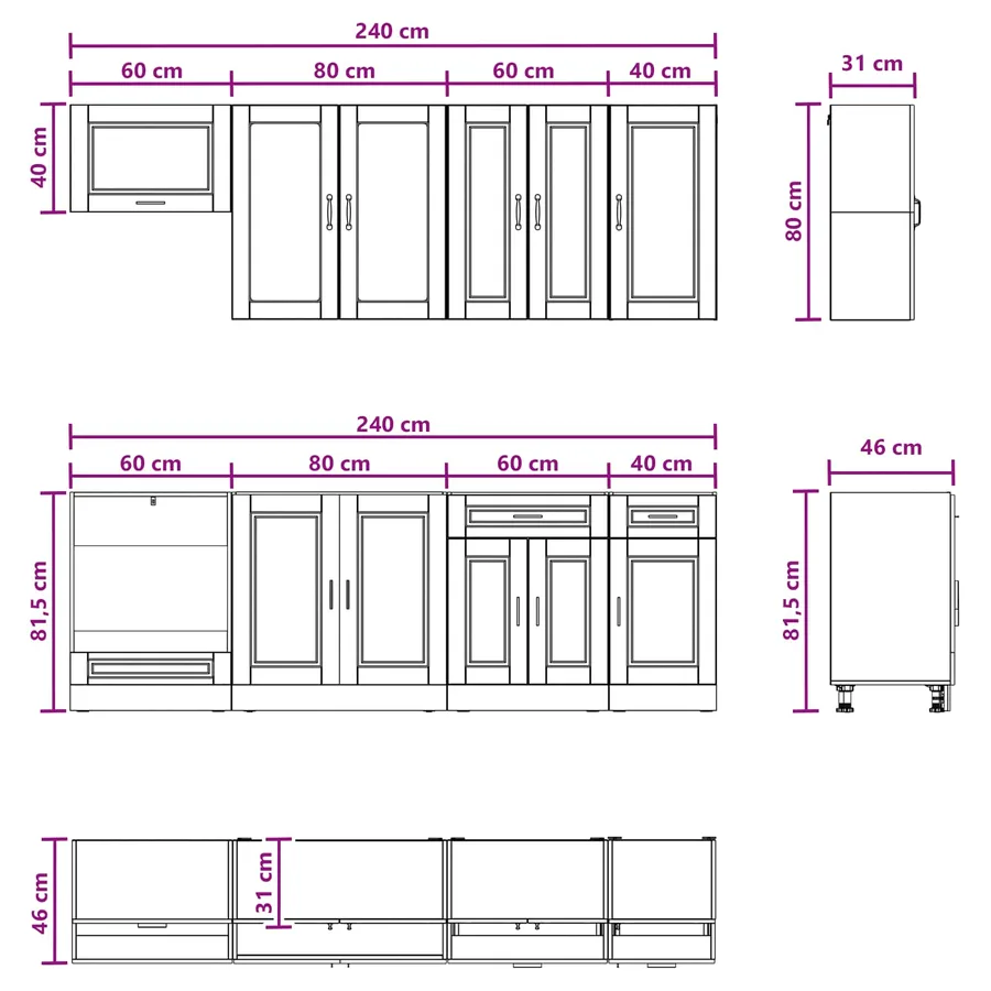 Unité de cuisine PORTO 8 pcs Blanc brillant Bois d'ingénierie - 9