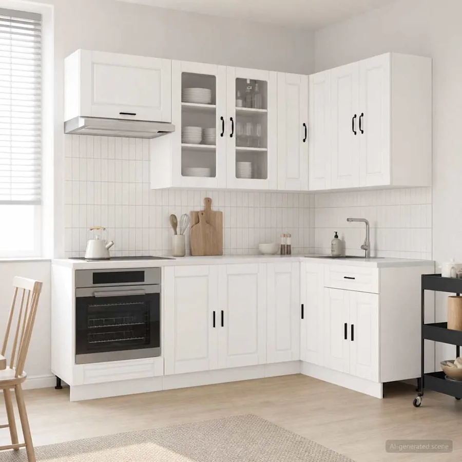 Unité de cuisine PORTO 8 pcs Blanc brillant Bois d'ingénierie