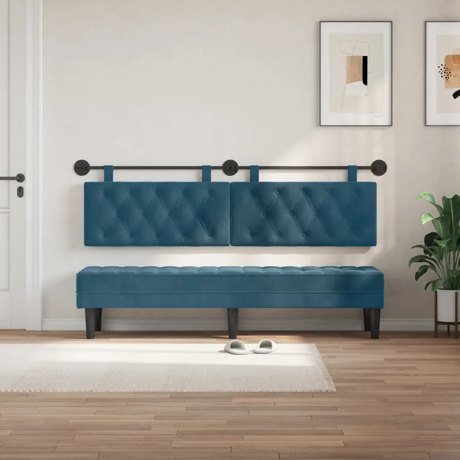 Tête de lit suspendue Avec lumière LED Bleu Velours - 3