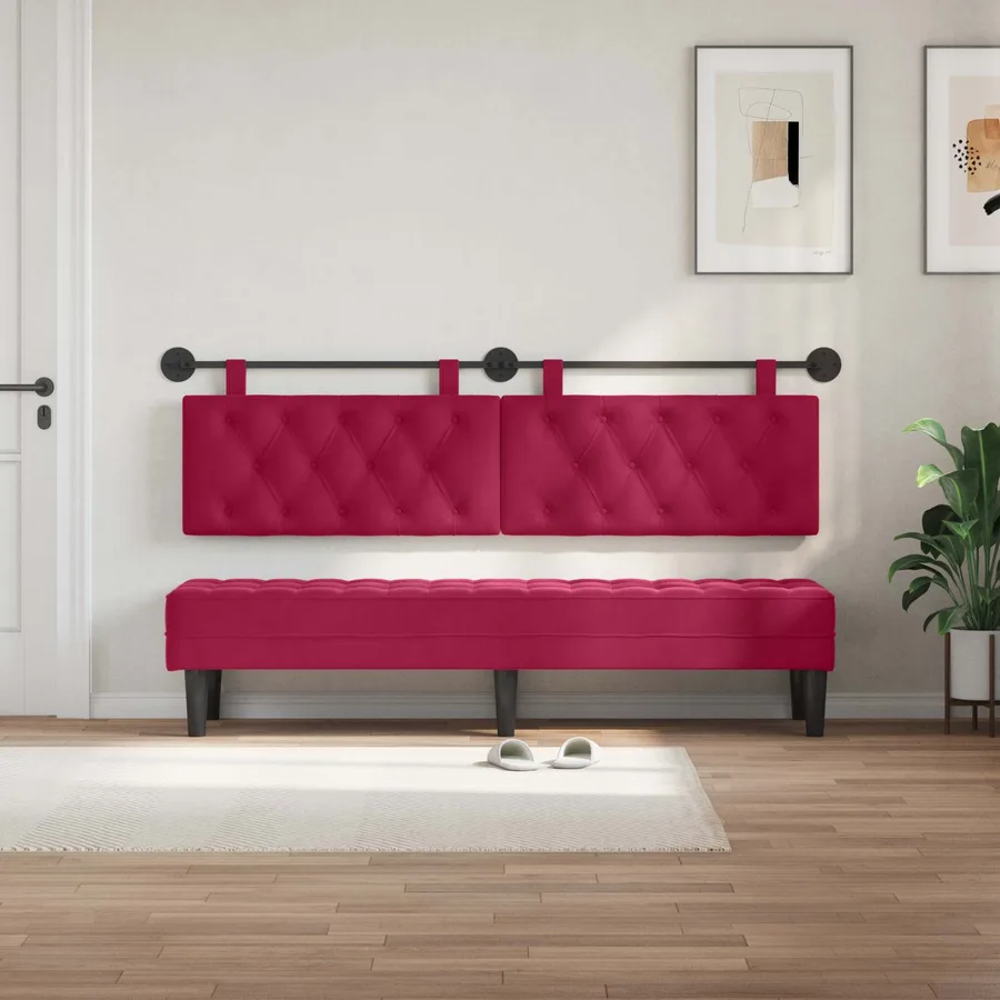 Tête de lit suspendue Avec lumière LED Bordeaux Velours - 3