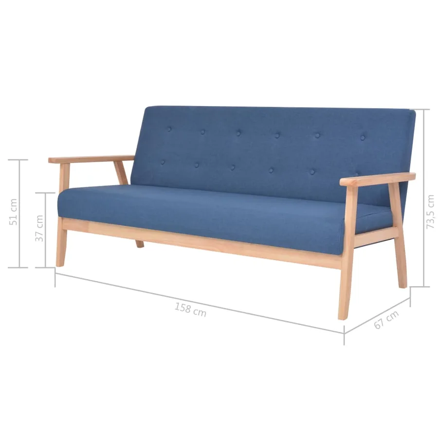Ensemble de canapés 3 pcs Tissu Bleu - 11