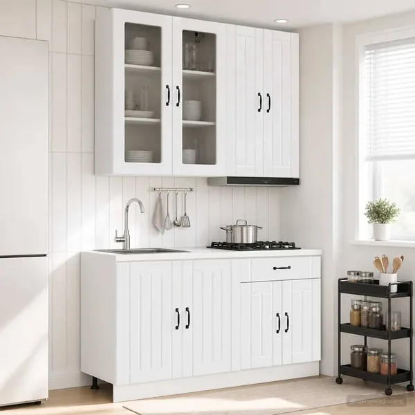 Unité de cuisine LUCCA 4 pcs Blanc brillant Bois d'ingénierie