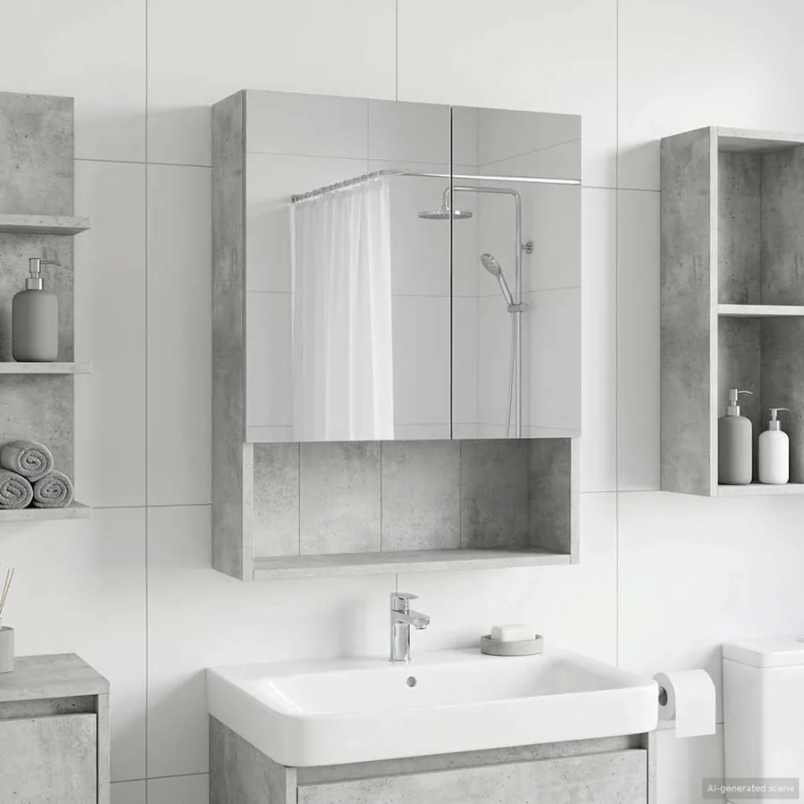 Armoire Miroir de Salle de Bain Gris béton 50 x 14,5 x 70 cm