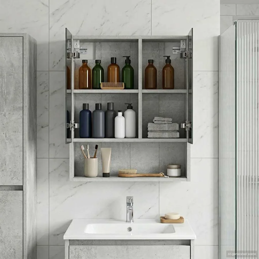 Armoire Miroir de Salle de Bain Gris béton 50 x 14,5 x 70 cm - 4