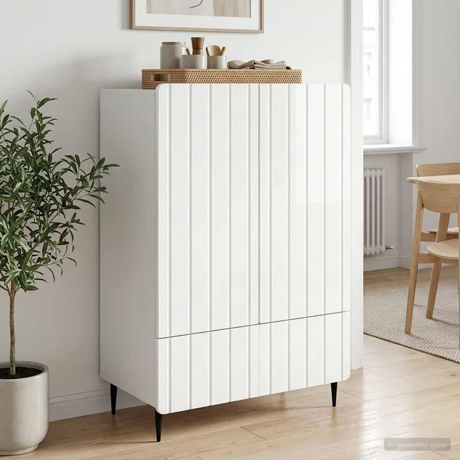 Buffet Blanc brillant 66 x 34,5 x 97 cm Bois d'ingénierie