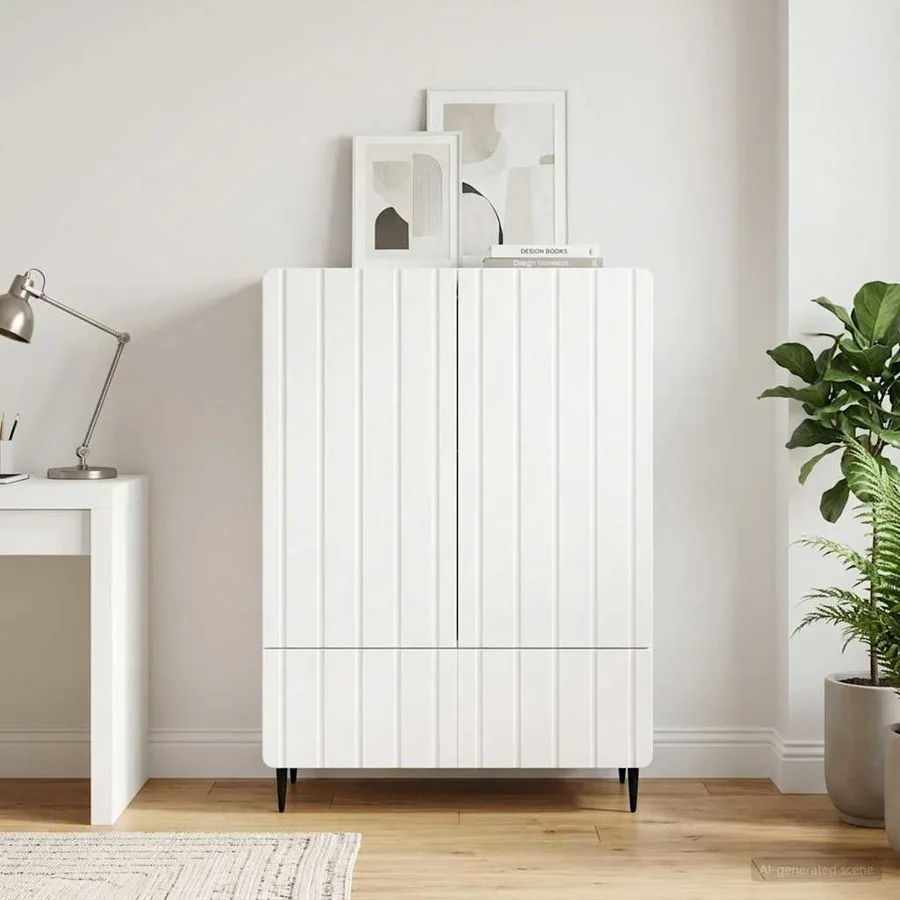 Buffet Blanc brillant 66 x 34,5 x 97 cm Bois d'ingénierie - 3