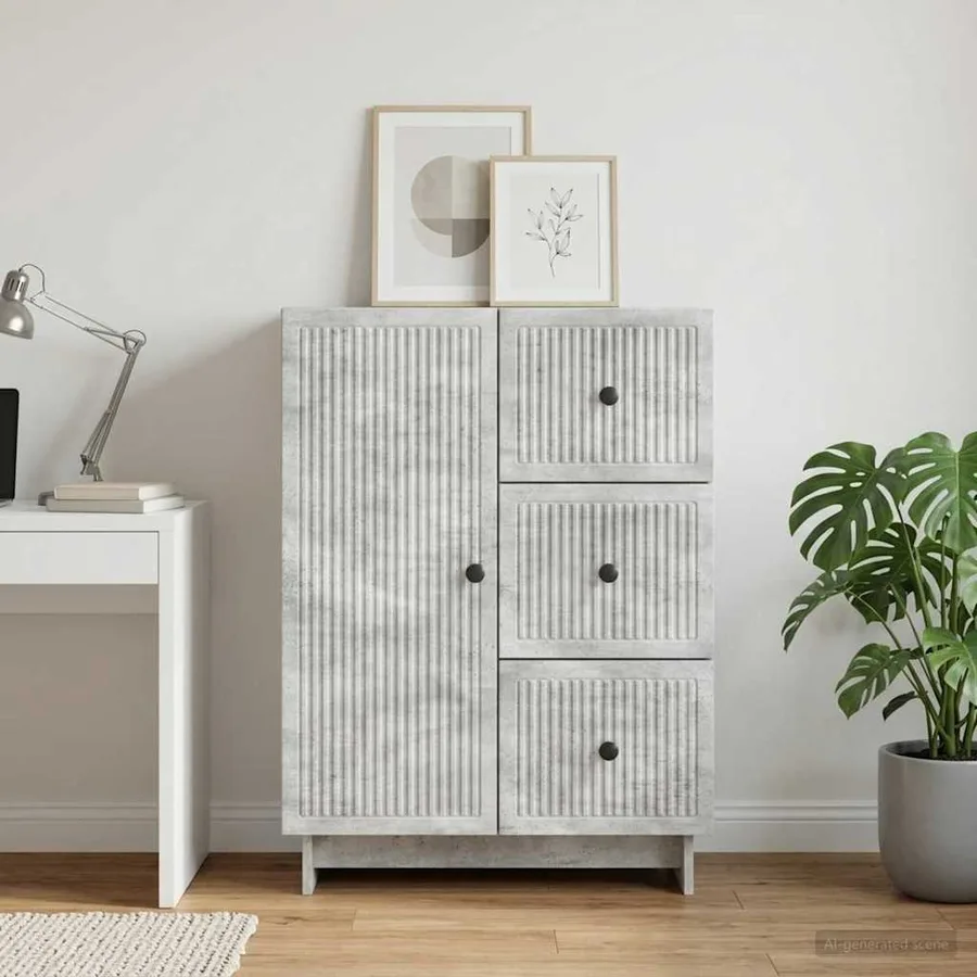 Buffet Gris béton 66 x 34,5 x 90 cm Bois d'ingénierie - 4