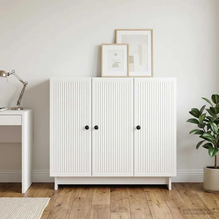 Buffet Blanc brillant 89 x 34,5 x 80 cm Bois d'ingénierie