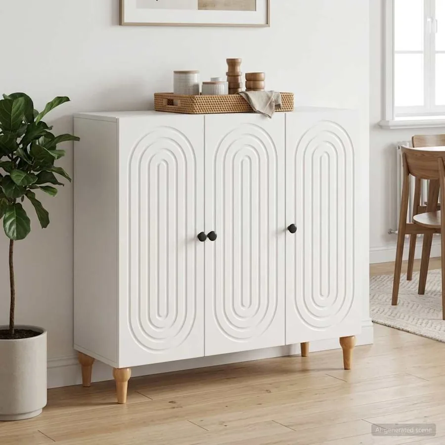 Buffet Blanc brillant 89 x 34,5 x 80 cm Bois d'ingénierie