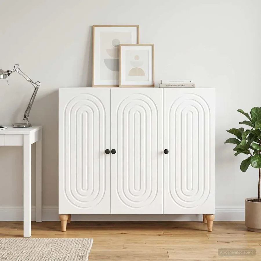 Buffet Blanc brillant 89 x 34,5 x 80 cm Bois d'ingénierie - 4