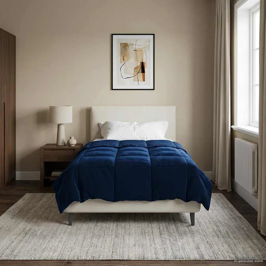 Duvet d'hiver Matelassé Bleu foncé 135 x 200 cm Microfibre - 4