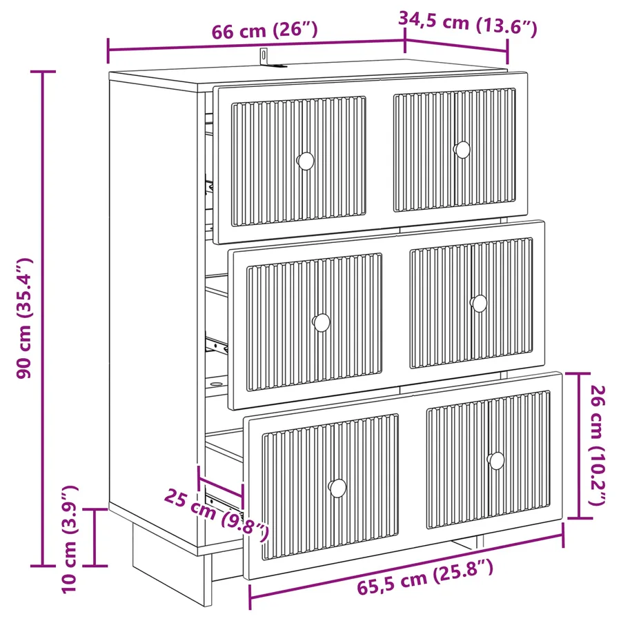 Armoire à tiroirs Blanc brillant 66 x 34,5 x 90 cm - 12