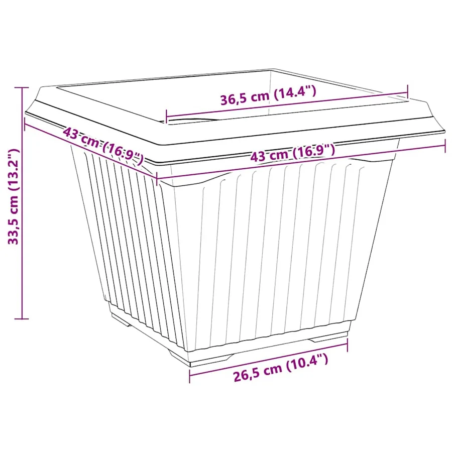 Pot de Fleurs Carré 24 pcs Rouge brique 43 x 43 x 33,5 cm - 10