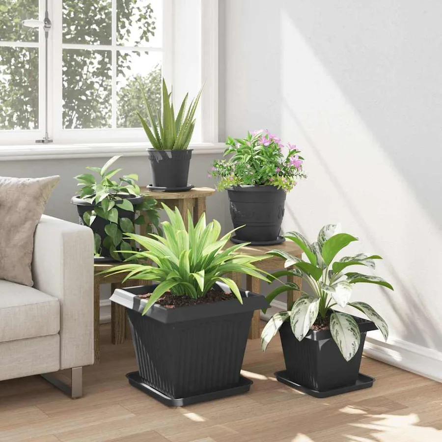 Pot de Fleurs Carré 24 pcs Noir 38 x 38 x 30 cm Plastique - 4