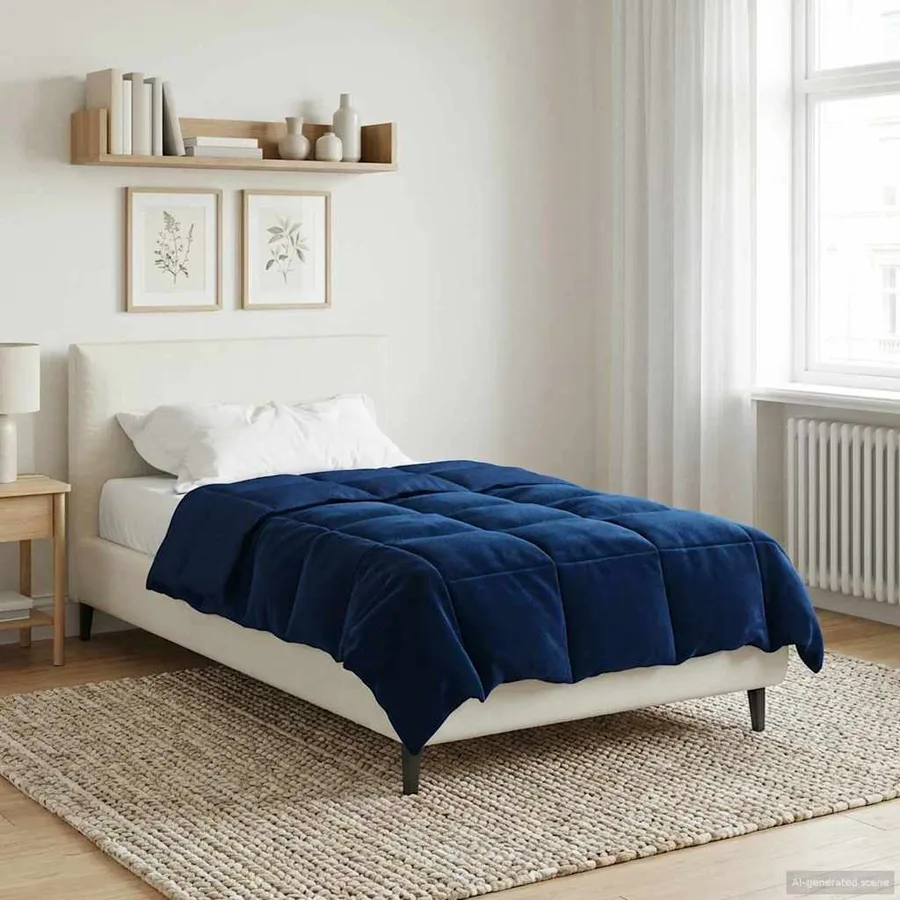Duvet d'été simple Matelassé Bleu foncé 155 x 220 cm Microfibre - 4