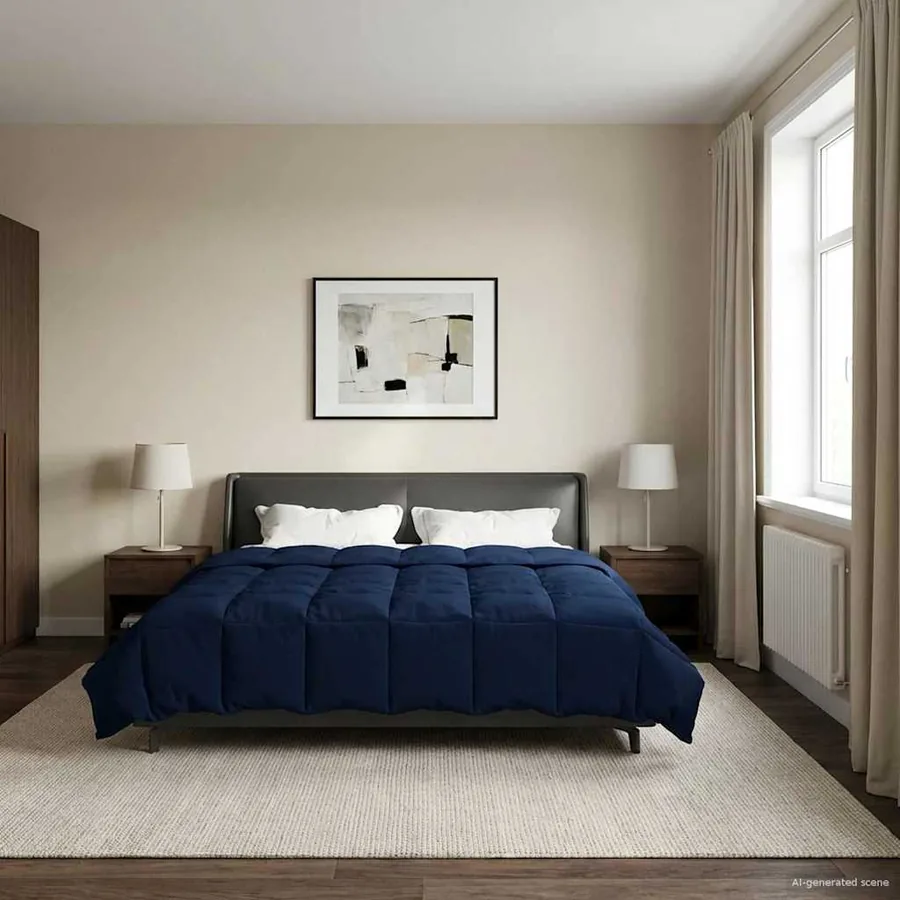 Duvet complet toute l'année Bleu foncé 240 x 260 cm Microfibre