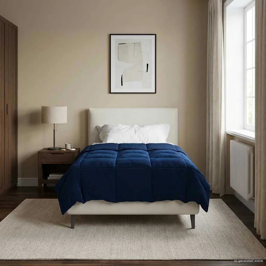 Duvet complet toute l'année Bleu foncé 140 x 220 cm Microfibre - 4
