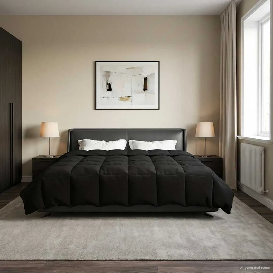 Duvet d'hiver Matelassé Noir 220 x 240 cm Microfibre - 4