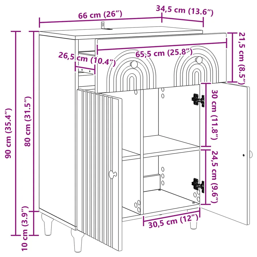 Buffet Blanc 66 x 34,5 x 90 cm Bois d'ingénierie - 11
