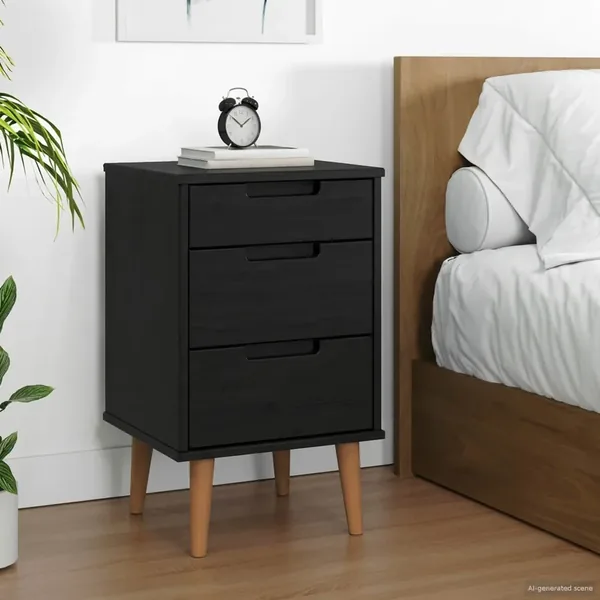 Table de chevet MOLDE Noir 40 x 35 x 65 cm Bois de pin massif