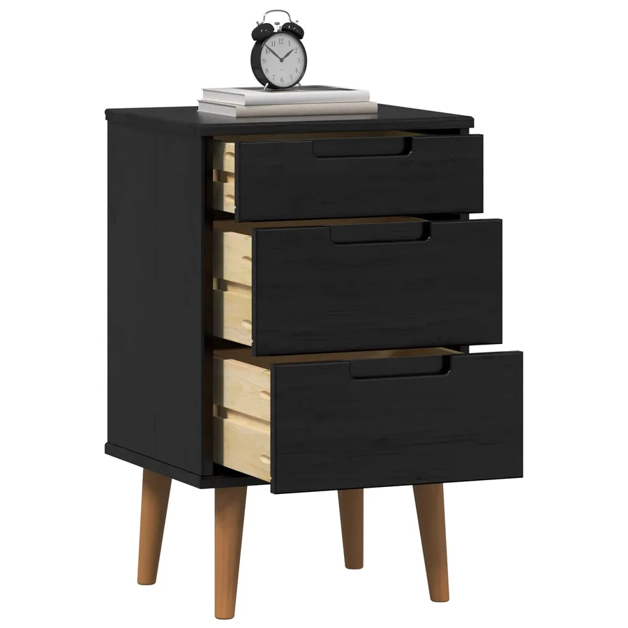 Table de chevet MOLDE Noir 40 x 35 x 65 cm Bois de pin massif - 3
