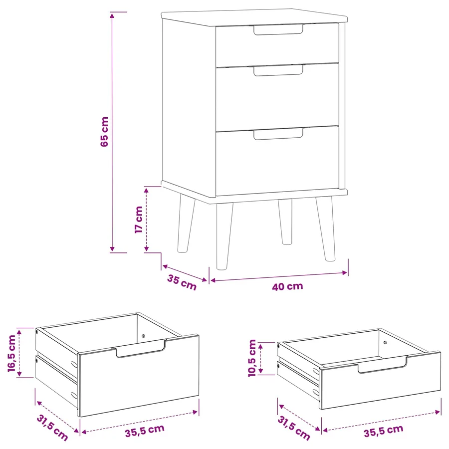 Table de chevet MOLDE Noir 40 x 35 x 65 cm Bois de pin massif - 8