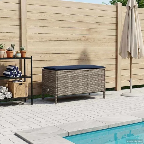 Pouf de Jardin Gris et bleu marine 80 x 38 x 42 cm Rotin PE
