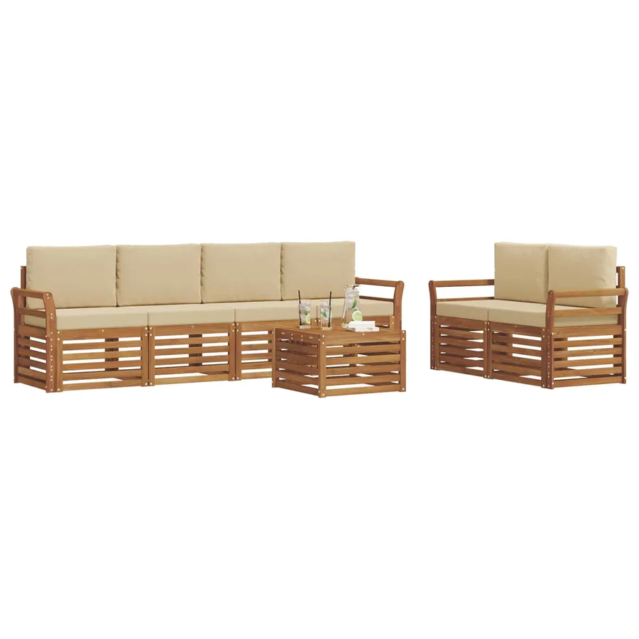 Ensemble de canapés d'extérieur 7 pcs Naturel et Beige - 3