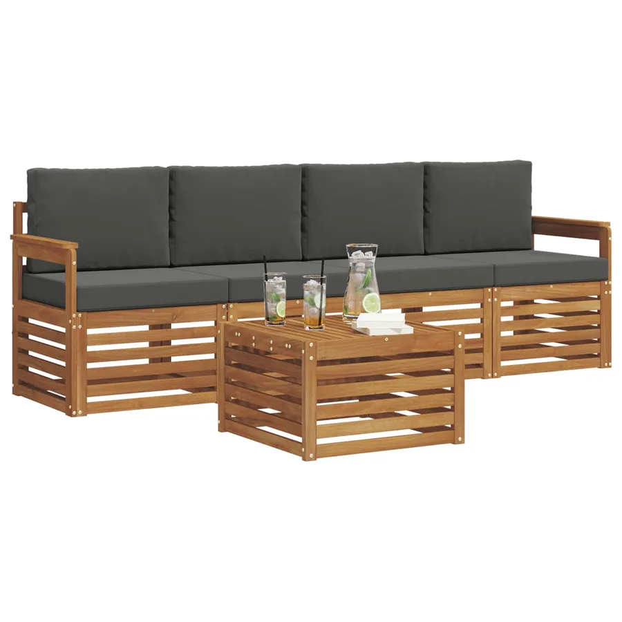 Ensemble de canapés d'extérieur 5 pcs Naturel et Anthracite - 3