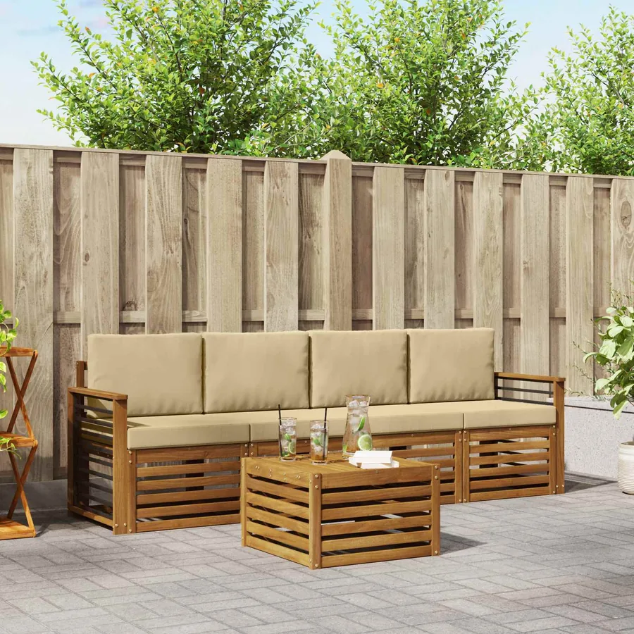 Ensemble de canapés d'extérieur 5 pcs Naturel et Beige
