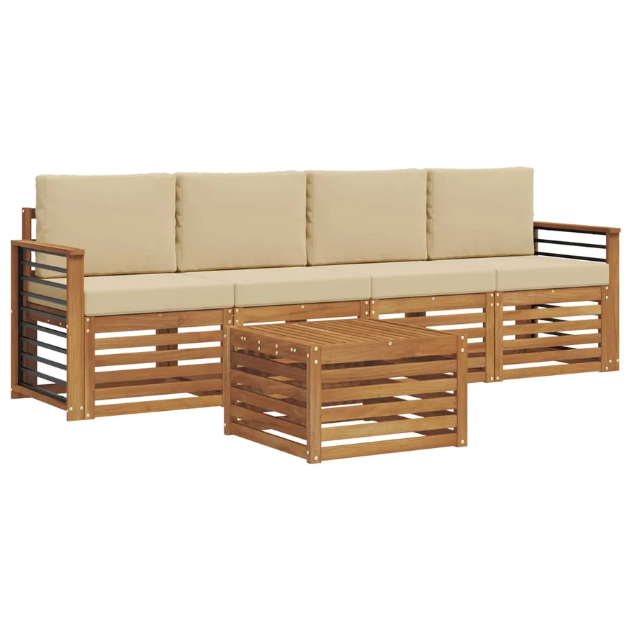 Ensemble de canapés d'extérieur 5 pcs Naturel et Beige - 2
