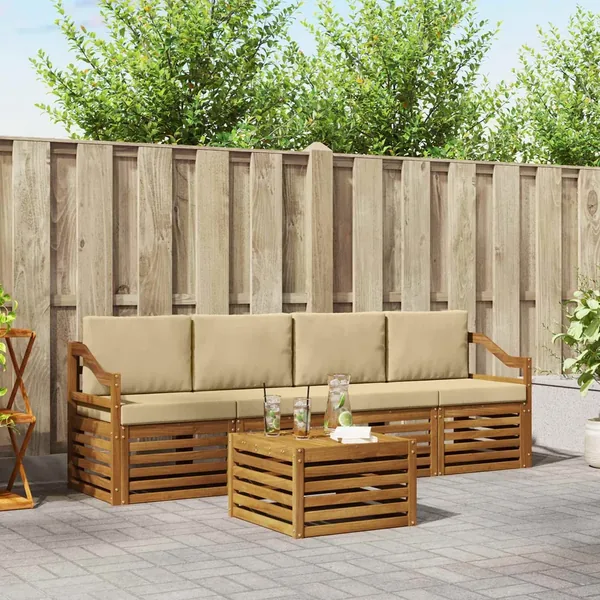 Ensemble de canapés d'extérieur 5 pcs Naturel et Beige