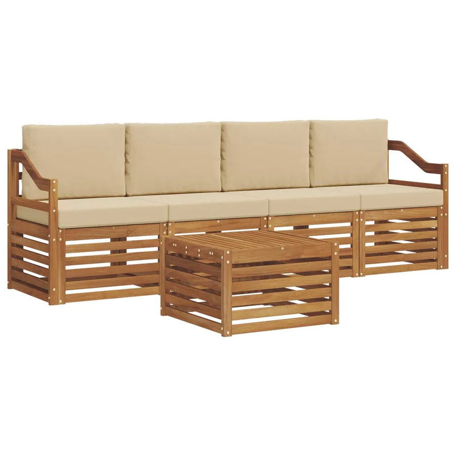 Ensemble de canapés d'extérieur 5 pcs Naturel et Beige - 2