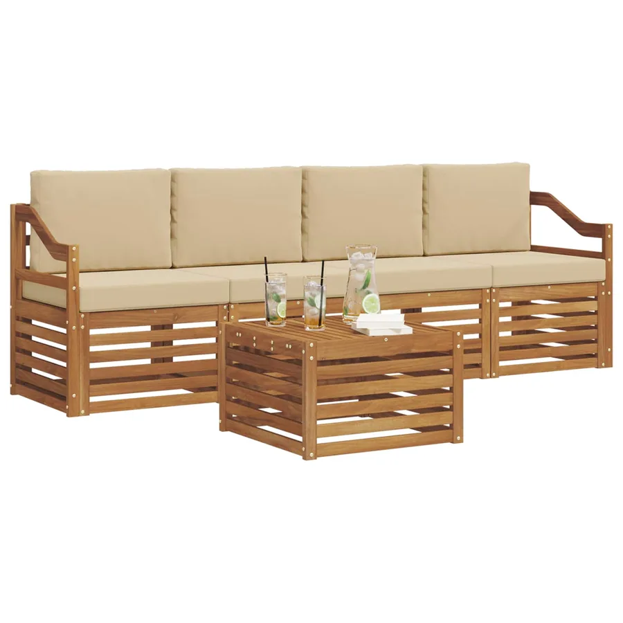 Ensemble de canapés d'extérieur 5 pcs Naturel et Beige - 3