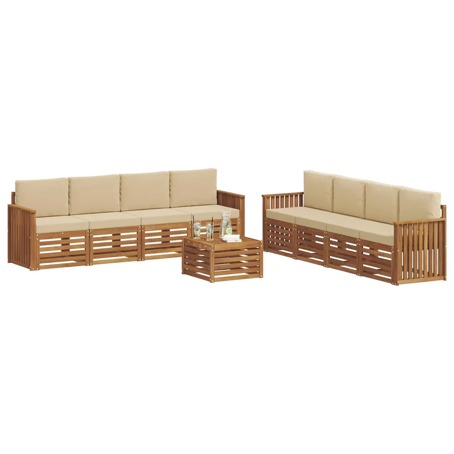 Ensembles de canapés avec coussin 9 pcs Naturel et Beige - 3