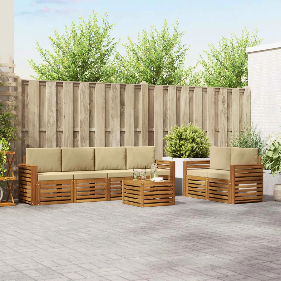 Ensemble de canapés d'extérieur 7 pcs Naturel et Beige