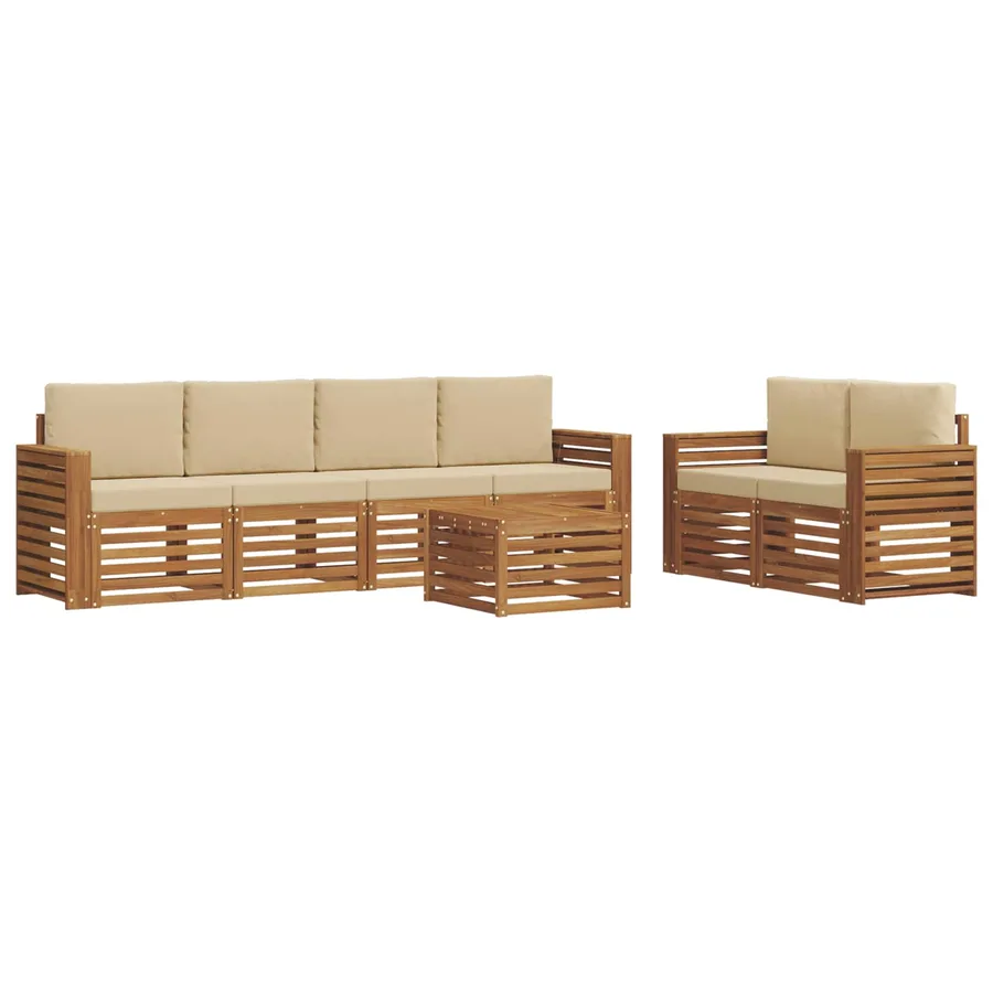 Ensemble de canapés d'extérieur 7 pcs Naturel et Beige - 2