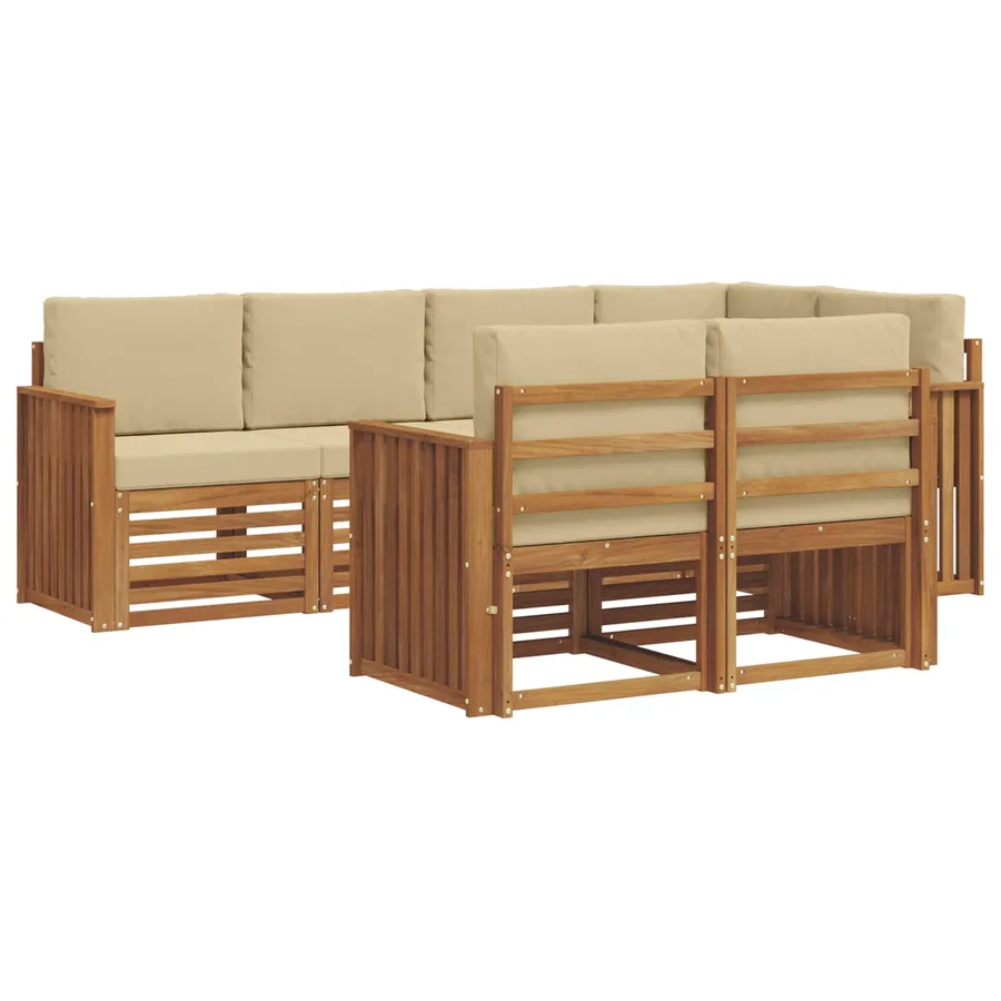Ensemble de canapé d'angle avec coussin 7 pcs Naturel et Beige - 2