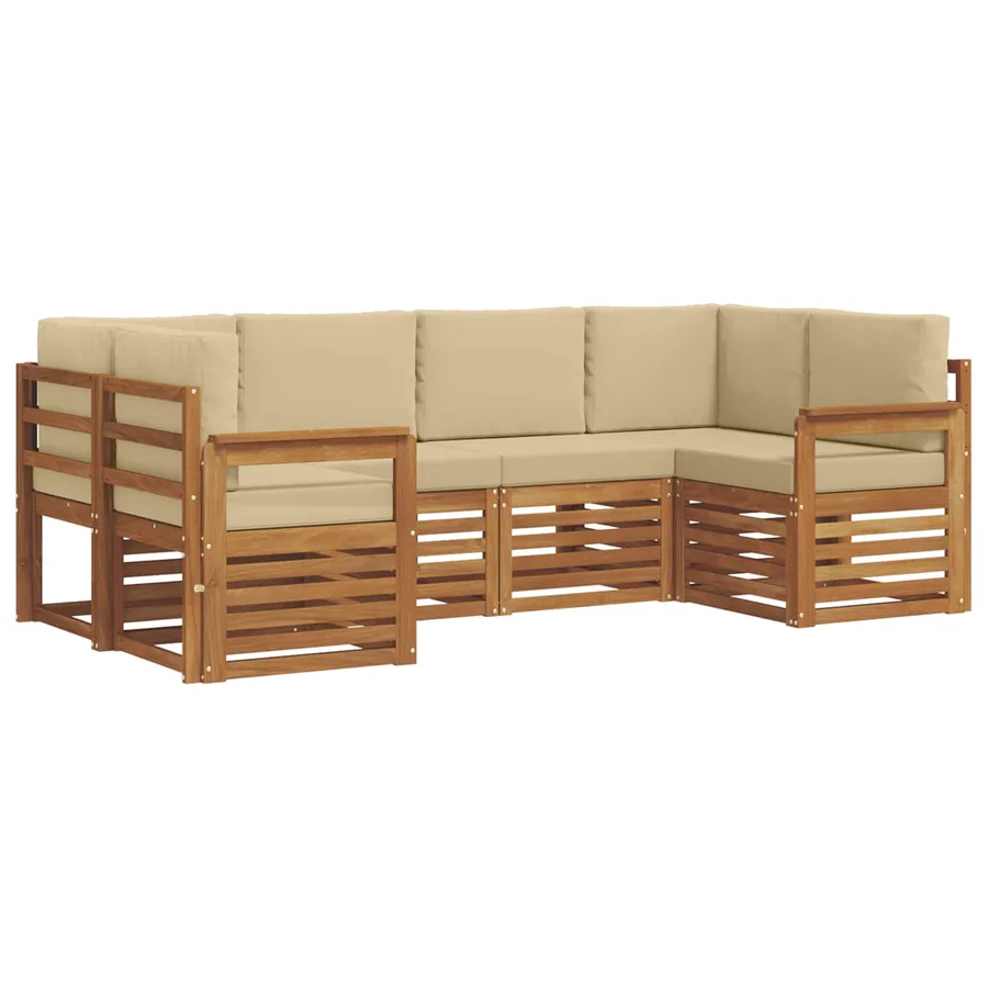 Ensemble de canapé d'angle avec coussin 6 pcs Naturel - 2