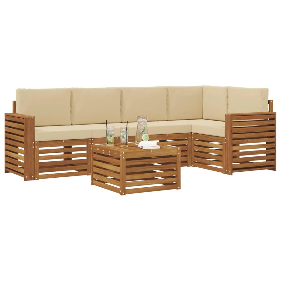 Ensemble de canapé d'angle avec coussin 6 pcs Naturel et Beige - 3
