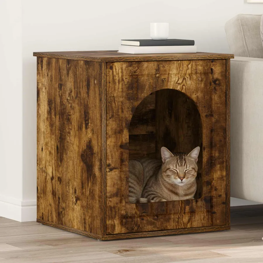 Maison pour chat Chêne fumé 53 x 52 x 62 cm Bois d'ingénierie